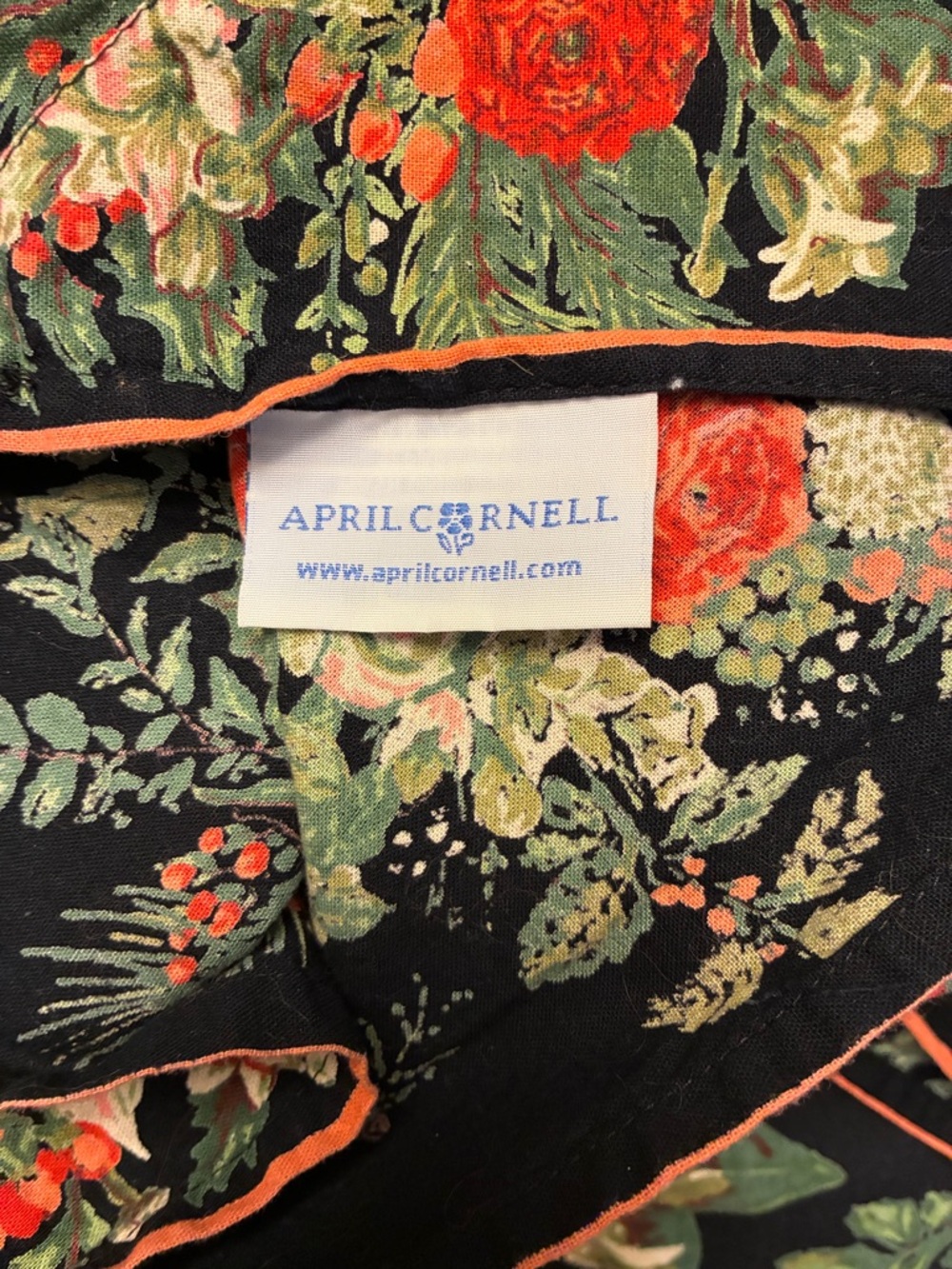 April Cornell Black Floral long Cotton Rectangle Table Cloth 60 x 80